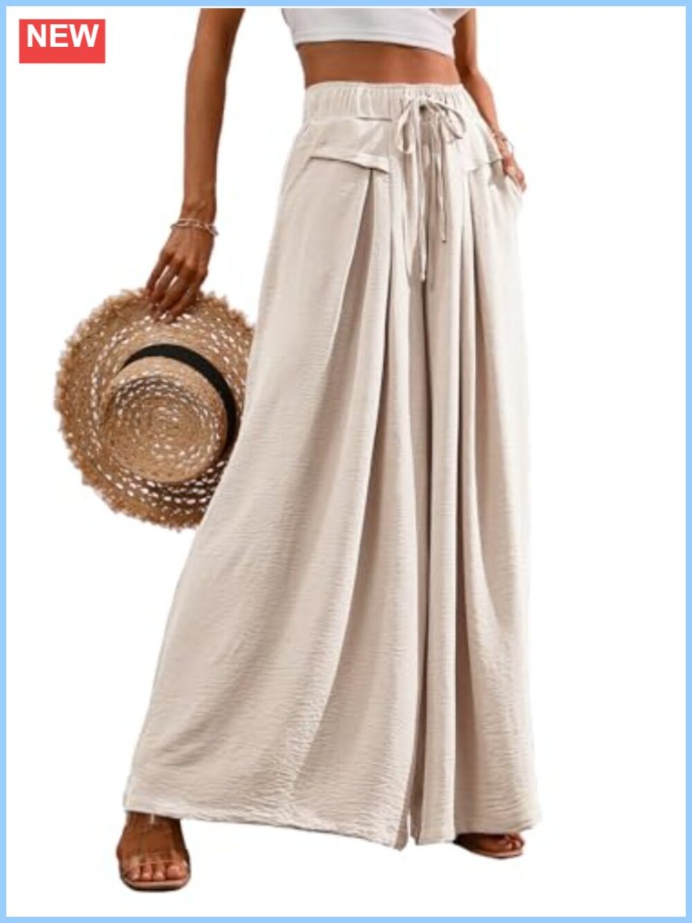 Flowy Wide Leg Palazzo Pants for Women Elastic Waist Lounge Trousers with